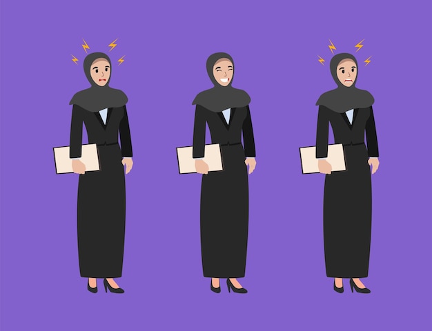 Mujeres empresarias hijab felices y enojadas