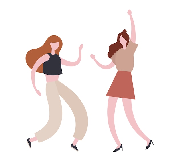 Vector mujeres enérgicas bailando juntas durante la fiesta. ilustración