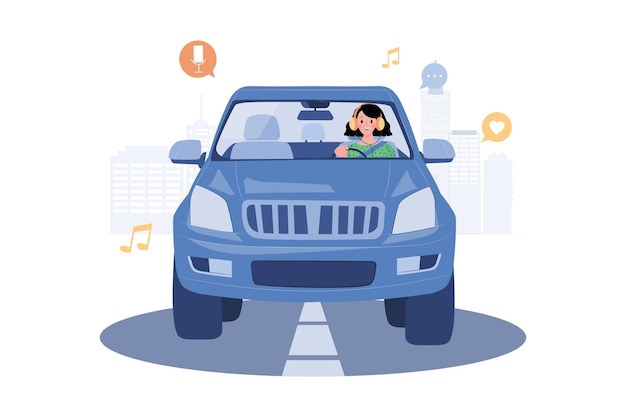 Mujeres escuchando el podcast mientras conducen