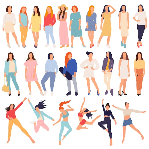 Mujeres en estilo plano conjunto vector aislado