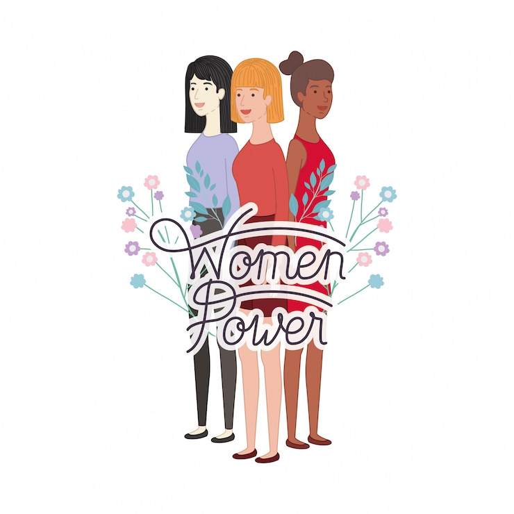 Vector las mujeres con etiqueta de poder de la mujer personaje de avatar