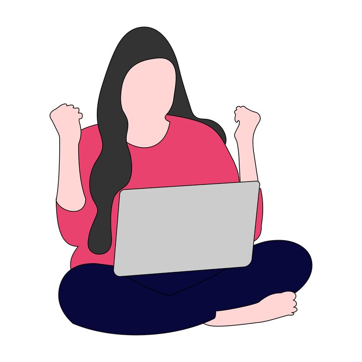 Vector mujeres felices con ilustración vectorial de computadora portátil