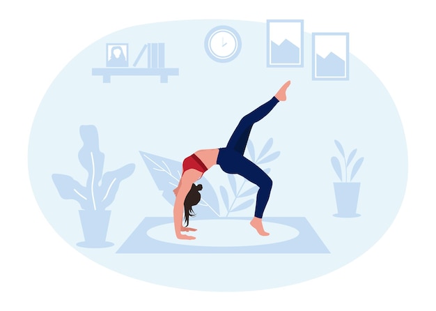 Mujeres haciendo ejercicio en casa plantilla de diseño de vectores de ilustración