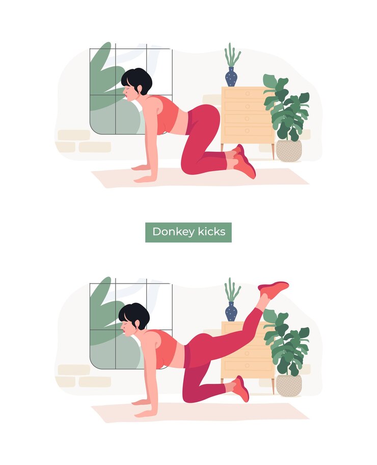 Vector mujeres haciendo ejercicio de patadas de burro