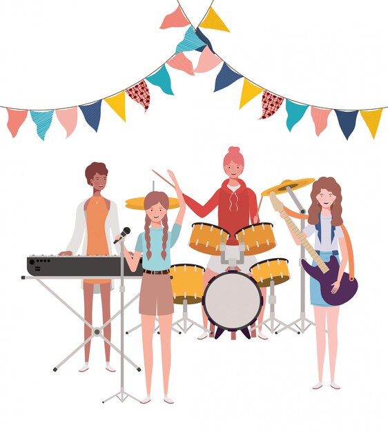 Mujeres con instrumentos musicales.