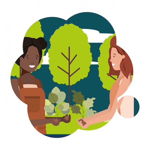 Vector mujeres jardineras con personaje de avatar de paisaje