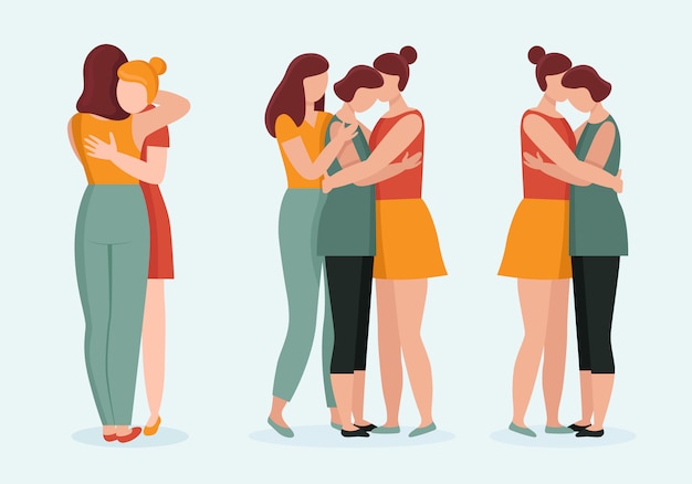 Mujeres jóvenes en abrazos