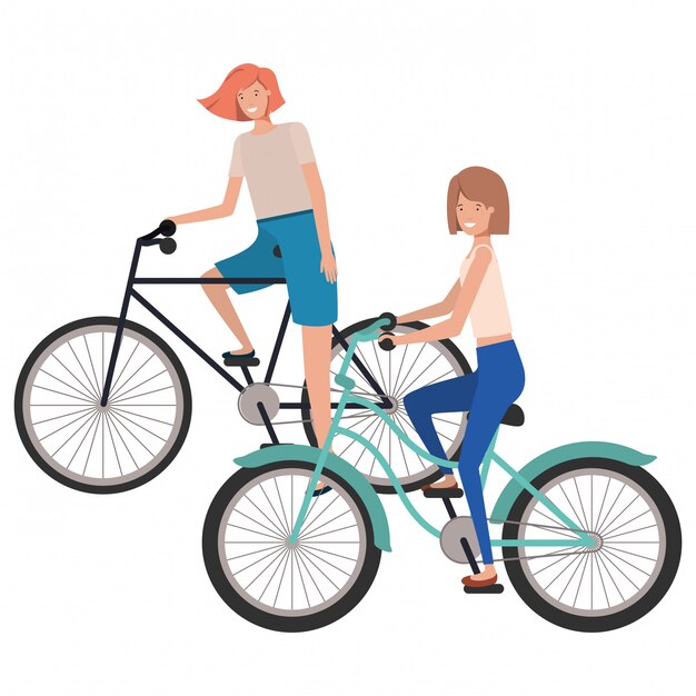 Mujeres jóvenes con bicicleta avatar personaje