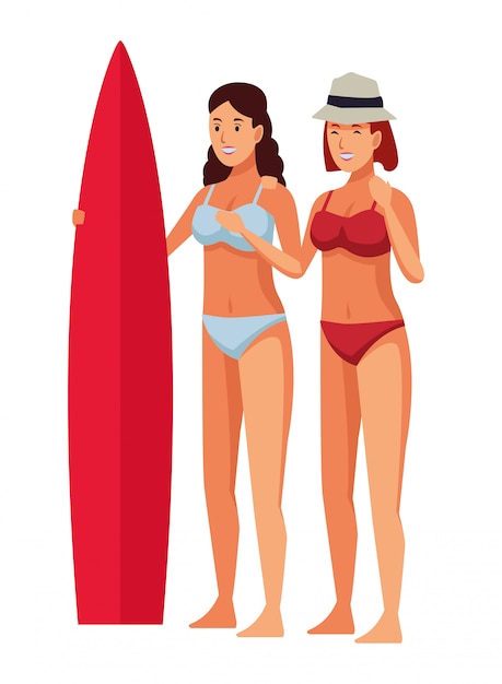 Vector mujeres jóvenes en caricaturas de verano.