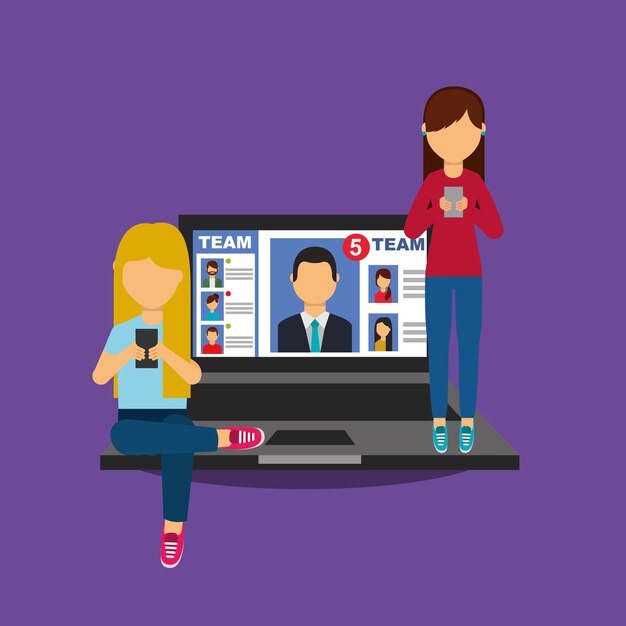 mujeres jóvenes en concepto de redes sociales de sitio web portátil abierto