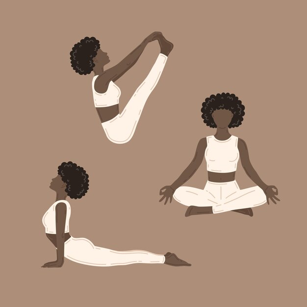 Mujeres jóvenes delgadas haciendo ejercicios de yoga. colección de ilustraciones vectoriales