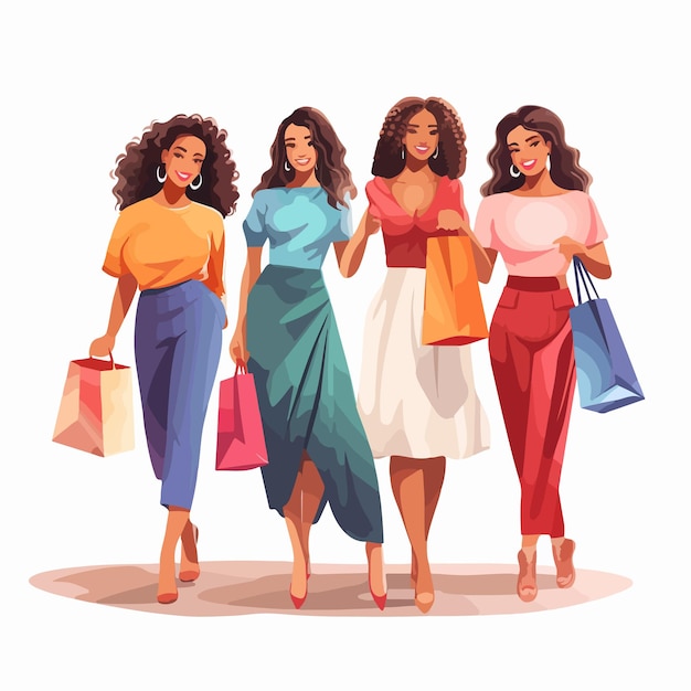 Mujeres jóvenes disfrutando de las compras con bolsas de colores