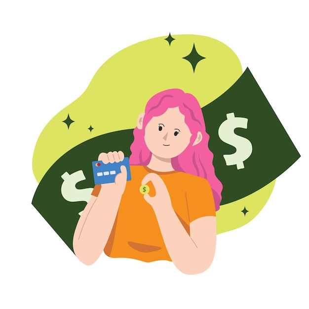 Mujeres jóvenes con libertad financiera Ilustración de la interfaz de usuario