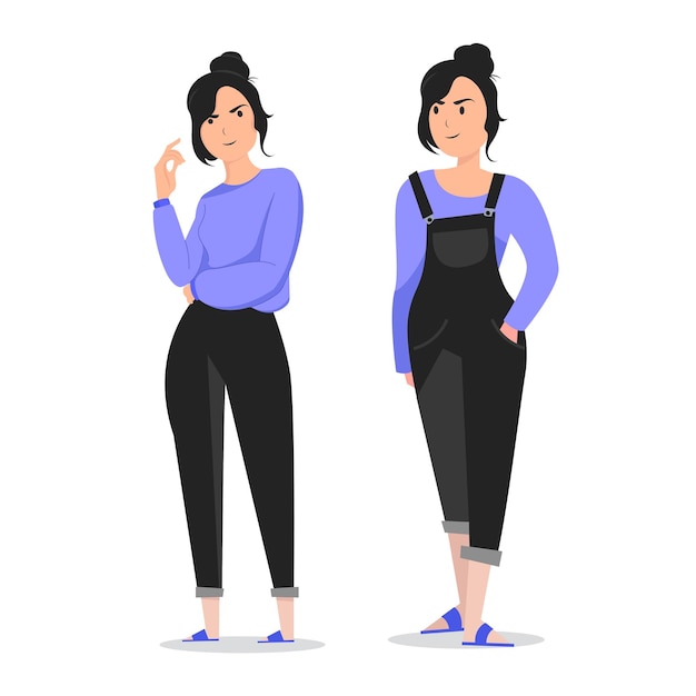 Vector mujeres jóvenes de moda con actitud de estilo de pie