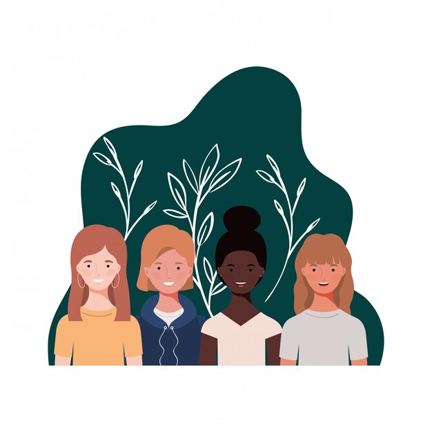 Vector mujeres jovenes con paisaje