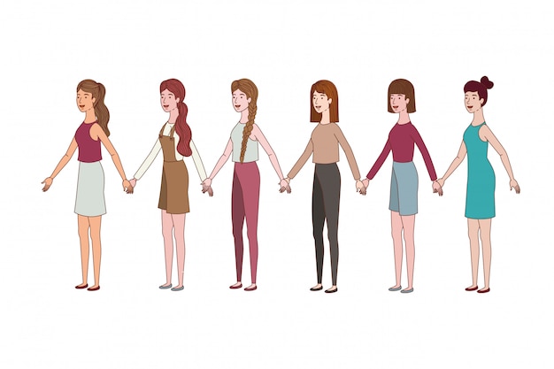 Mujeres jóvenes de pie personaje de avatar