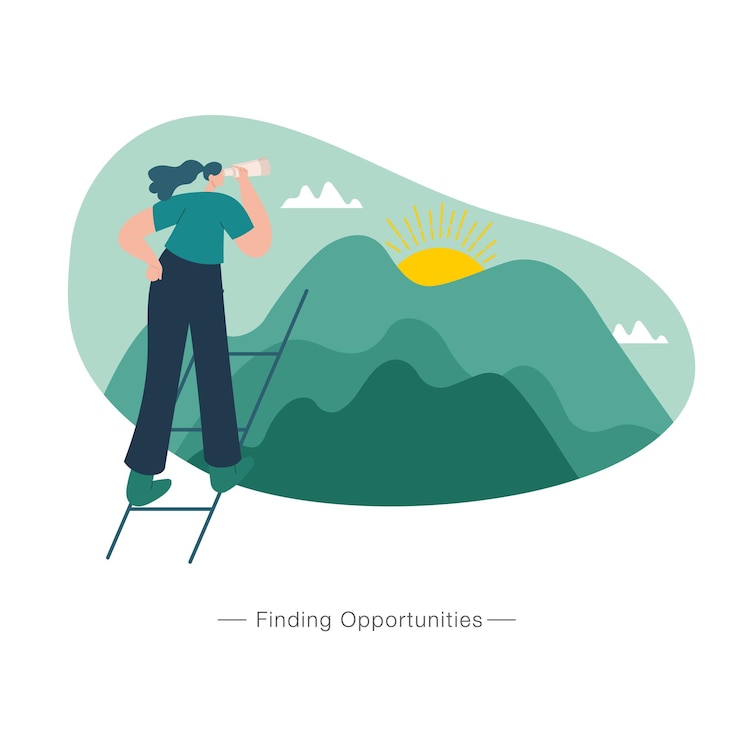 Vector mujeres jóvenes que usan la ilustración del concepto de oportunidades de búsqueda binocular adecuada para póster de banner web y página de destino