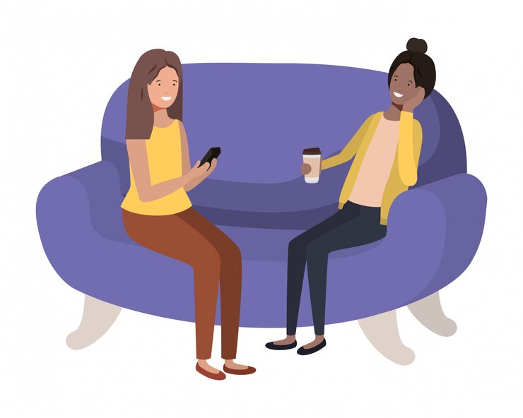 Vector mujeres jóvenes sentadas en el sofá personaje de avatar