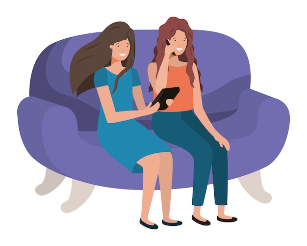 mujeres jóvenes sentadas en el sofá personaje de avatar