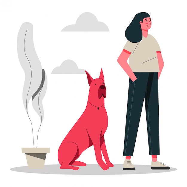 Vector mujeres jóvenes y su perro