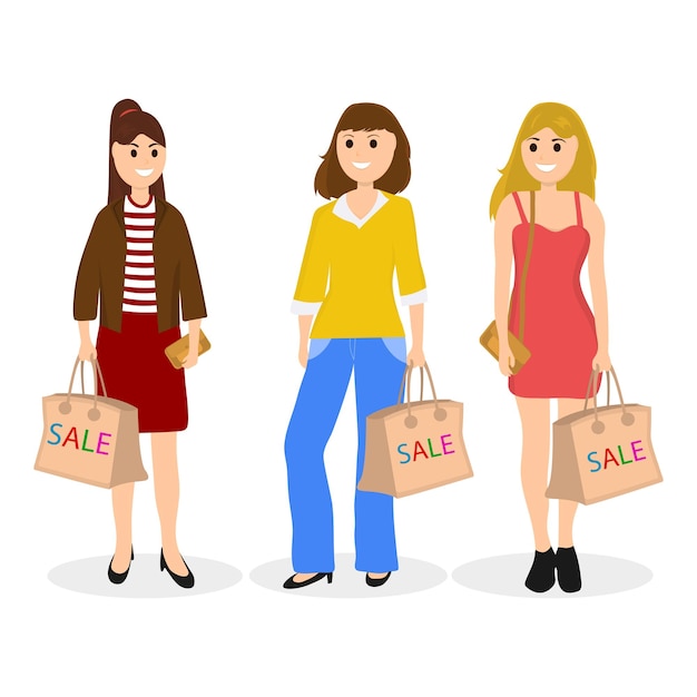 Mujeres jóvenes en una venta de compras con una bolsa