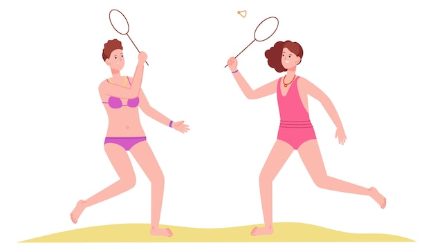 Mujeres jugando al tenis en la playa Deporte de equipo de verano