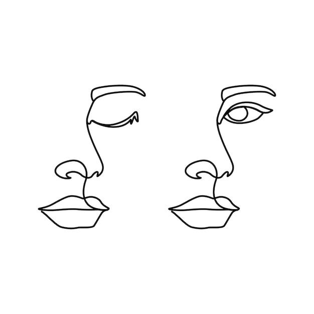 Vector mujeres labios ojos pestañas ceja arte de una línea ojos abiertos y ojos cerrados obra de arte minimalista de una sola línea