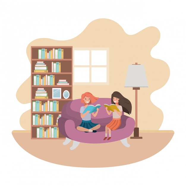Mujeres con libro en sala avatar personaje