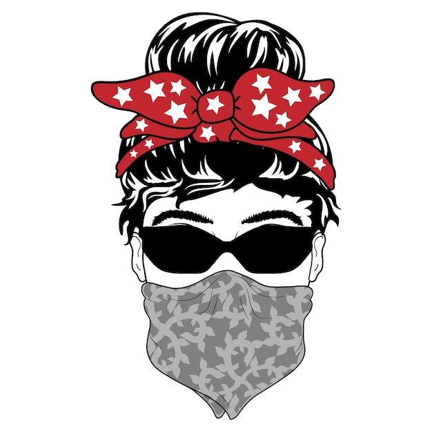 Vector las mujeres con messy bun bandana clipart madre vida mujer cara