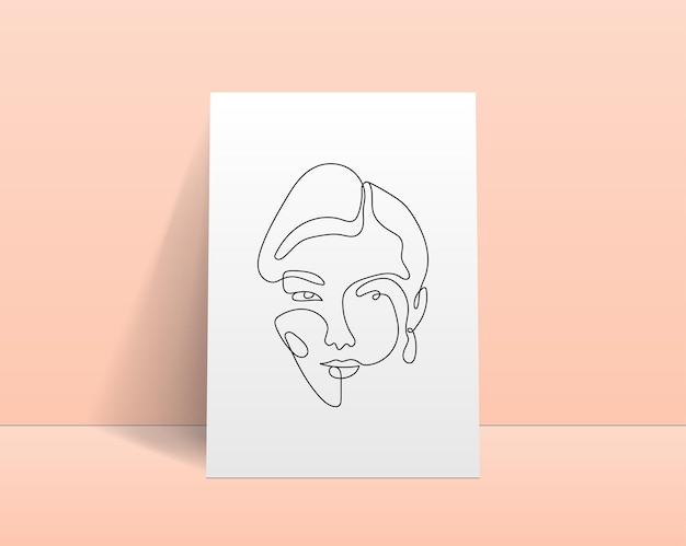 Las mujeres minimalistas de línea abstracta moderna se enfrentan a las artes para la decoración de paredes, diseño de portada de postal o folleto, plantilla de portada realista, cara de mujer, arte de una línea, diseño de ilustraciones vectoriales