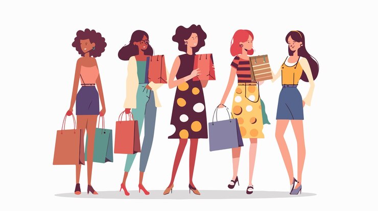 Vector las mujeres modernas de la moda compran juntas