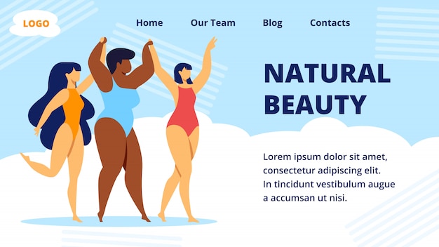 Vector mujeres multirraciales de belleza natural. plantilla web de página de aterrizaje