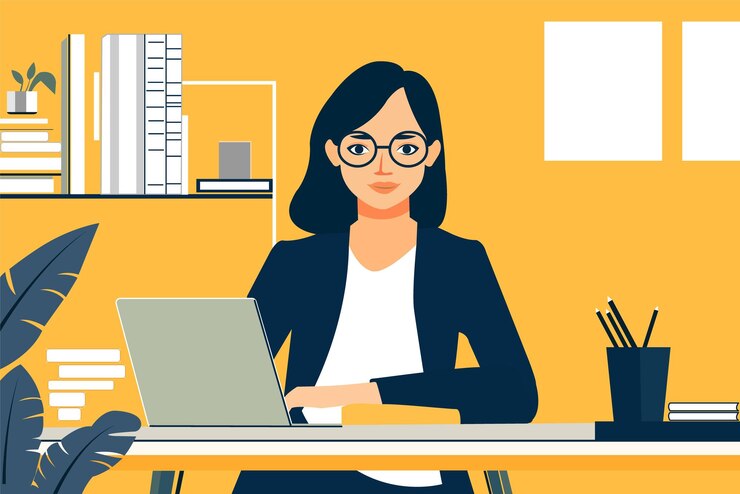 Mujeres de negocios que trabajan en la ilustración vectorial de oficina