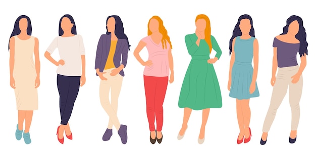 Mujeres niñas en vector aislado de estilo plano