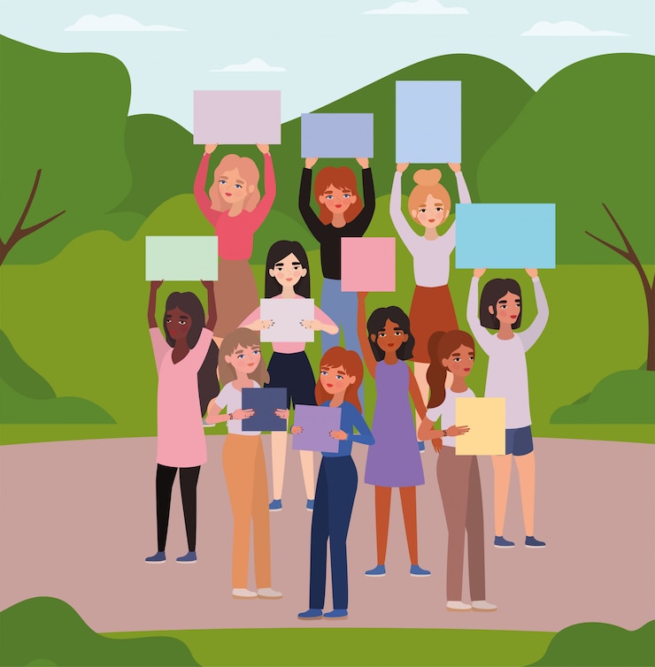 Vector mujeres con pancartas en el parque
