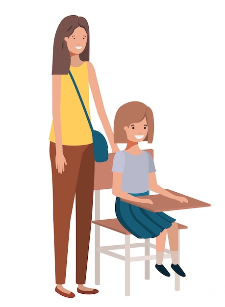 Mujeres con personaje de avatar de escritorio escolar