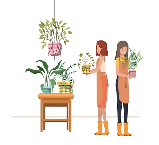 Mujeres con personaje de avatar de planta de interior