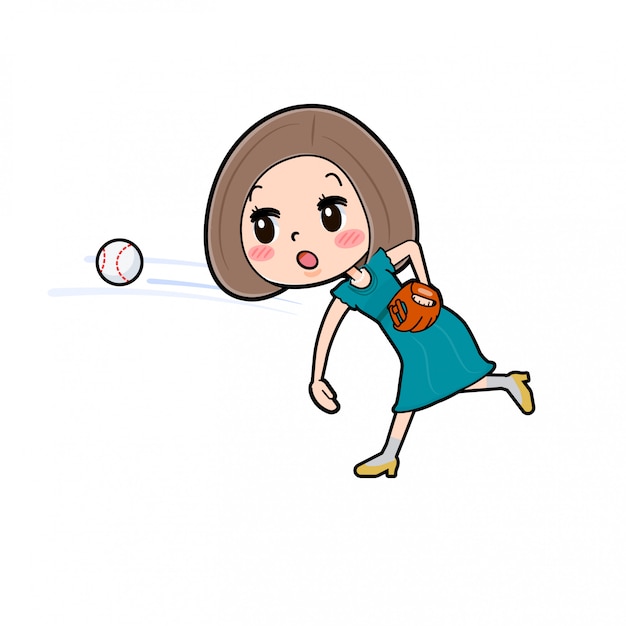 Mujeres de personaje de dibujos animados lindo, lanzar pelota | Vector  Premium