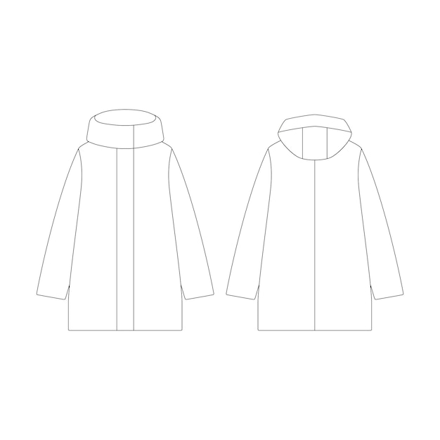 Mujeres de plantilla abajo abrigo corto vector ilustración diseño plano contorno colección de ropa prendas de vestir exteriores