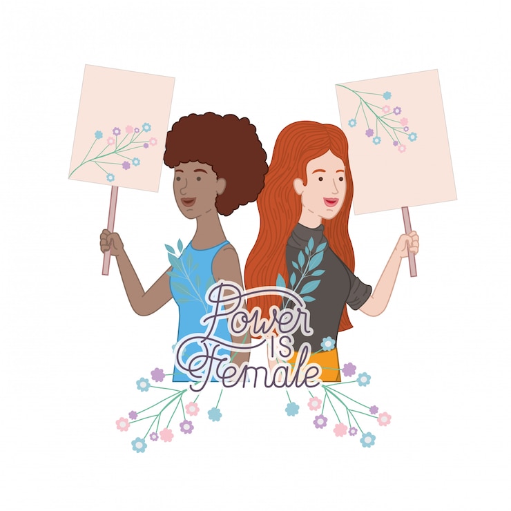 Vector las mujeres con poder de etiqueta son personajes de avatar femenino