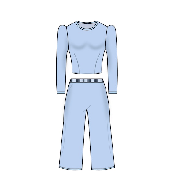 Mujeres Puff Sleeve Crop Top y juego de pantalones de pierna ancha