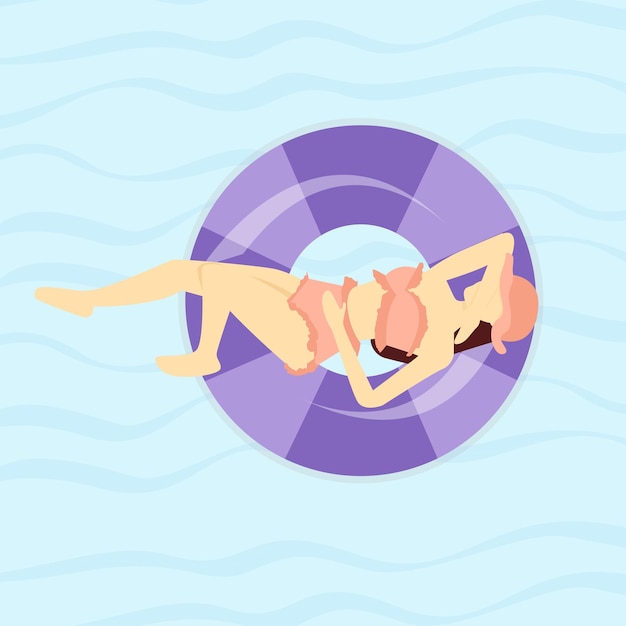 Las mujeres que se relajan en la piscina flotan en la piscina, disfrutan del verano y se relajan. Ilustración vectorial