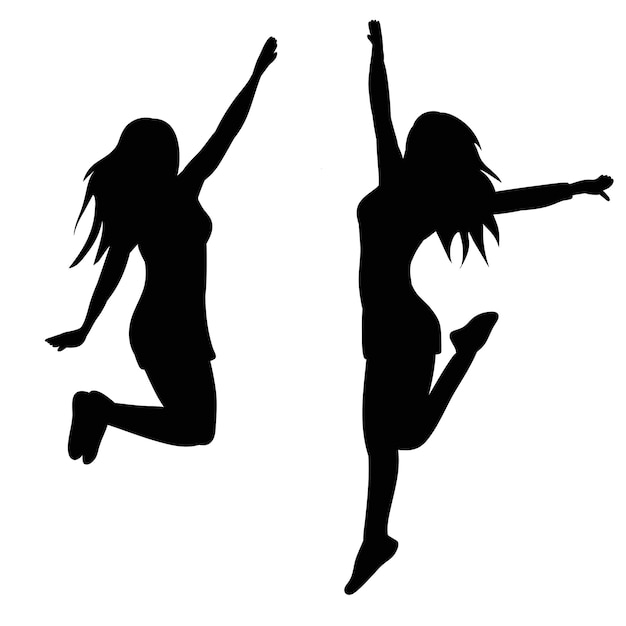 Mujeres saltando silueta sobre fondo blanco vector aislado