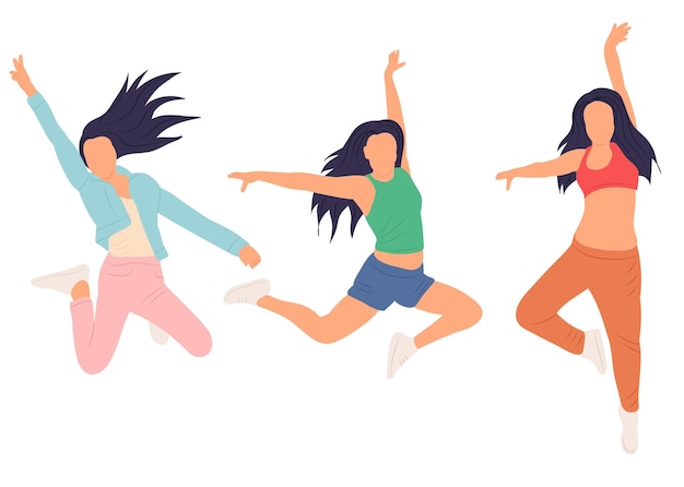Mujeres saltando en vector aislado de estilo plano