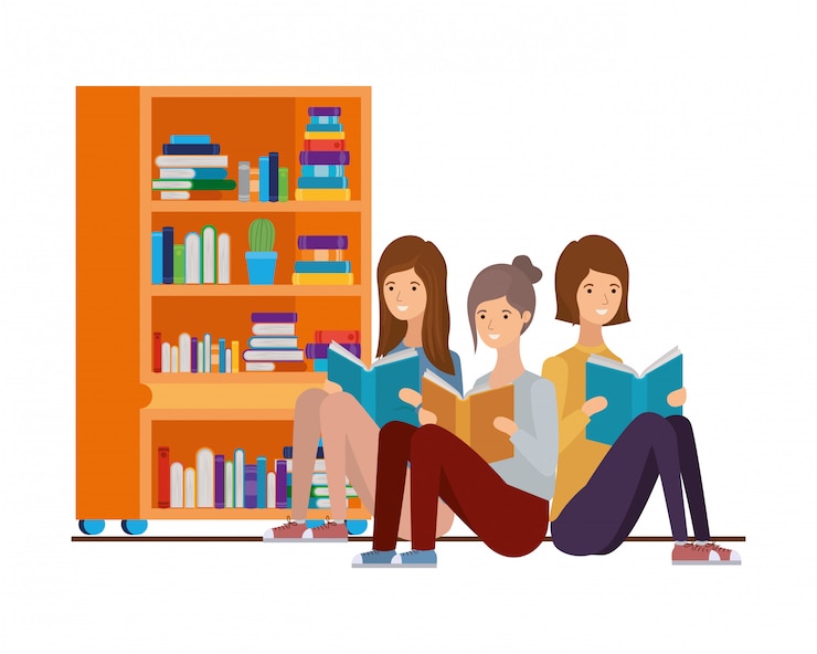 Vector mujeres sentadas con libro en manos