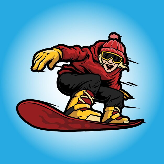 Mujeres Snowboard Frestyle Mascot Logo Vector Ilustración