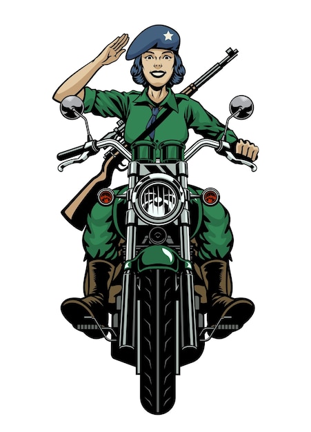 Mujeres soldado del ejército montando la motocicleta de la Segunda Guerra Mundial