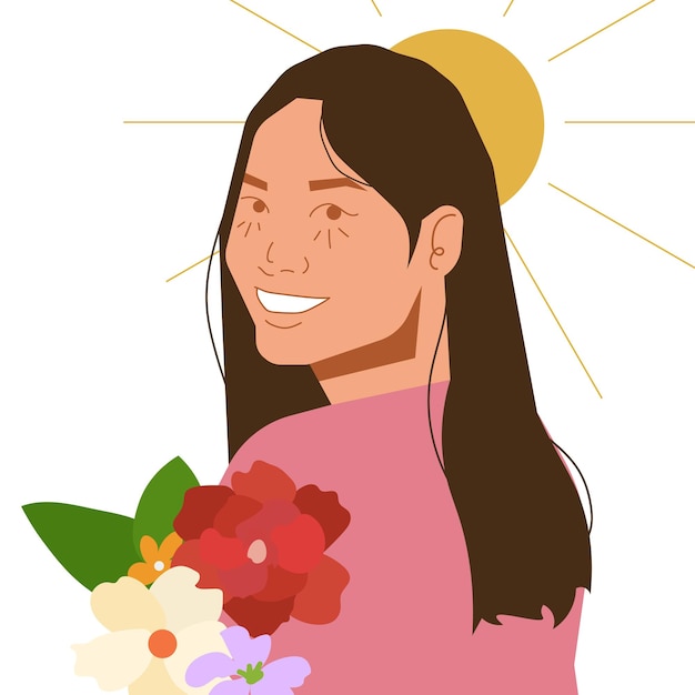 mujeres sonrientes felices en ilustración plana