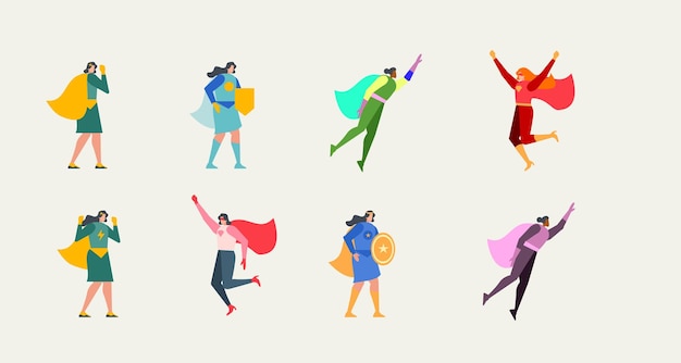 Las mujeres super héroe poder ilustración plana