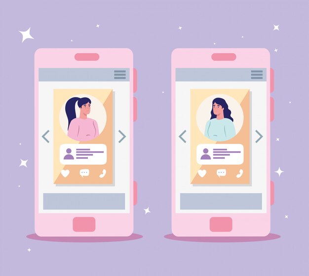 Mujeres en teléfonos inteligentes chateando